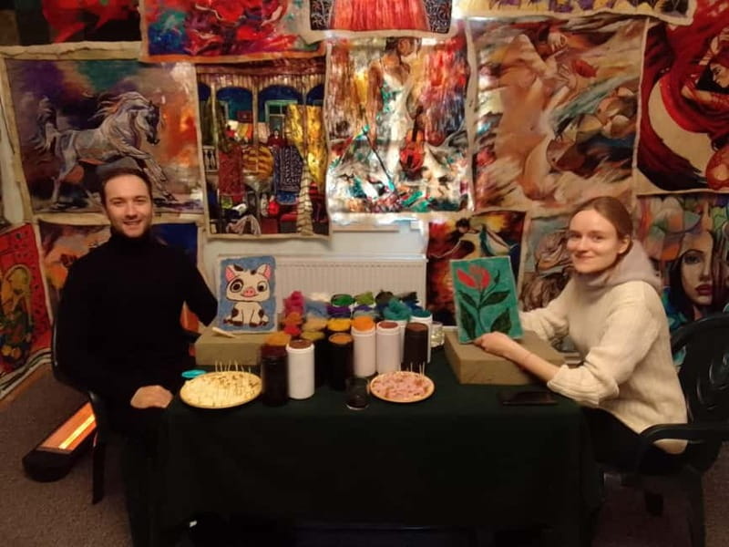Tbilisi: Felting Art & Wool Craft at Local Workshop - Working with wool, tools, and a mini frame